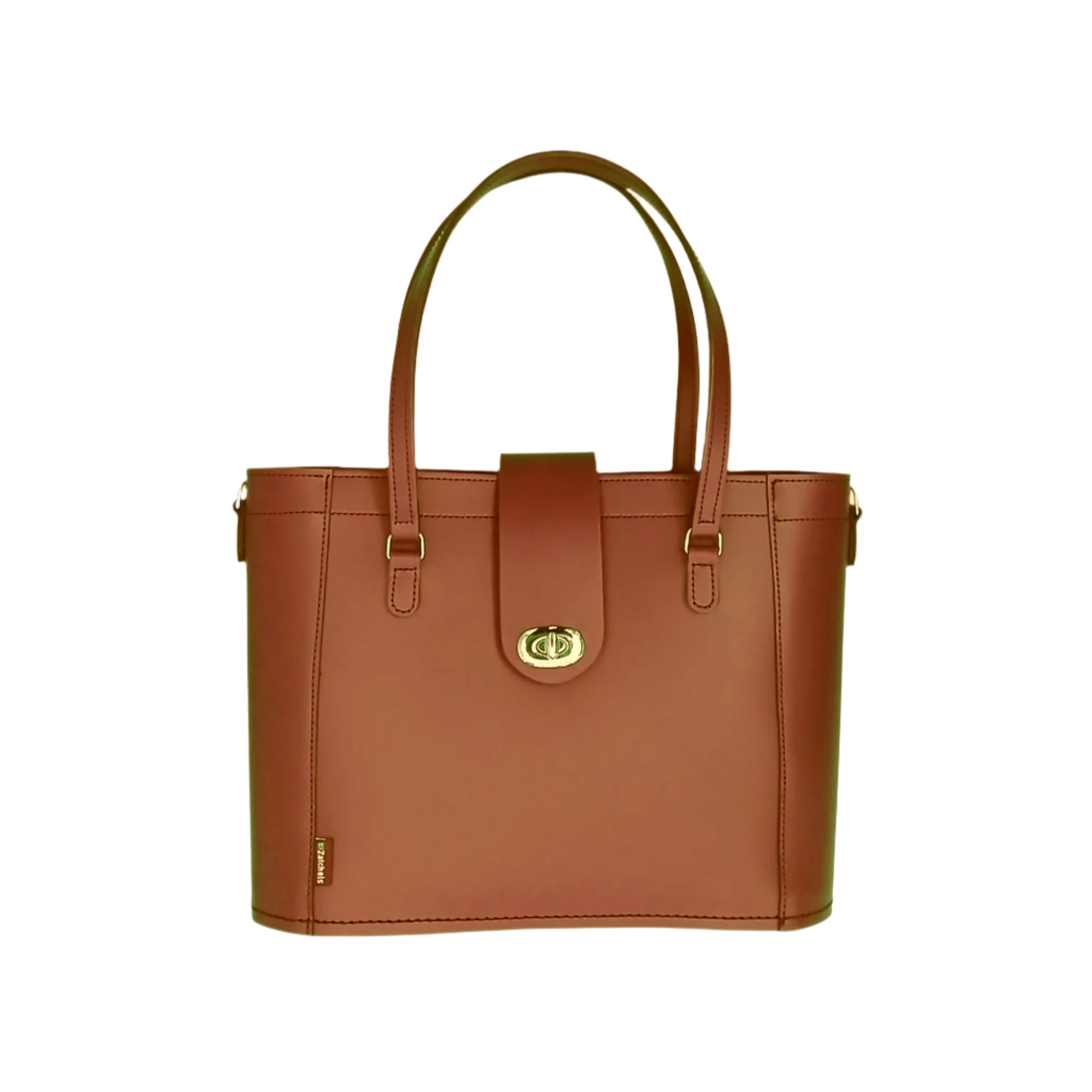 Zatchels Chestnut Mini Twist Lock Shopper Bag front view