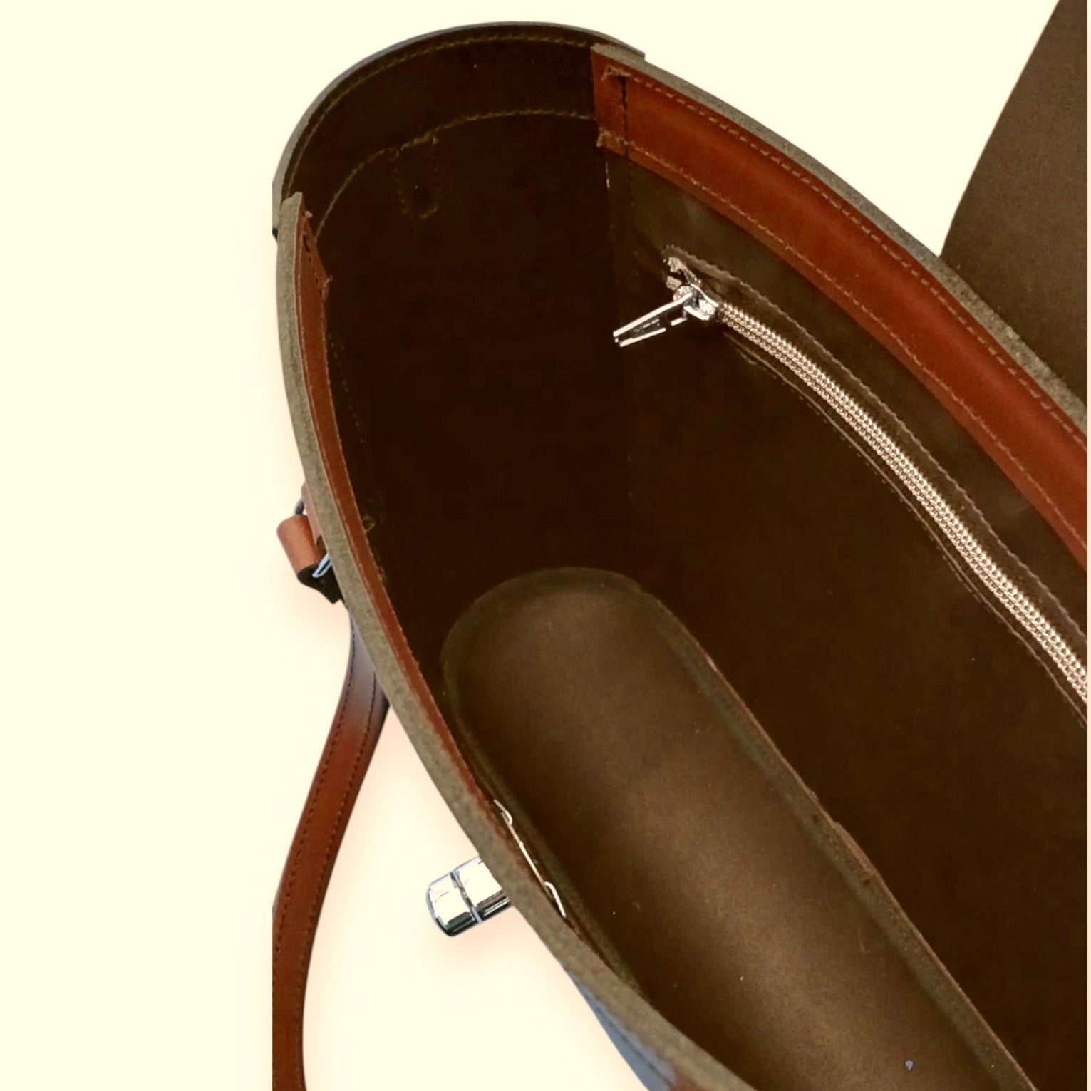 Zatchels Tan mini shopper bag open view