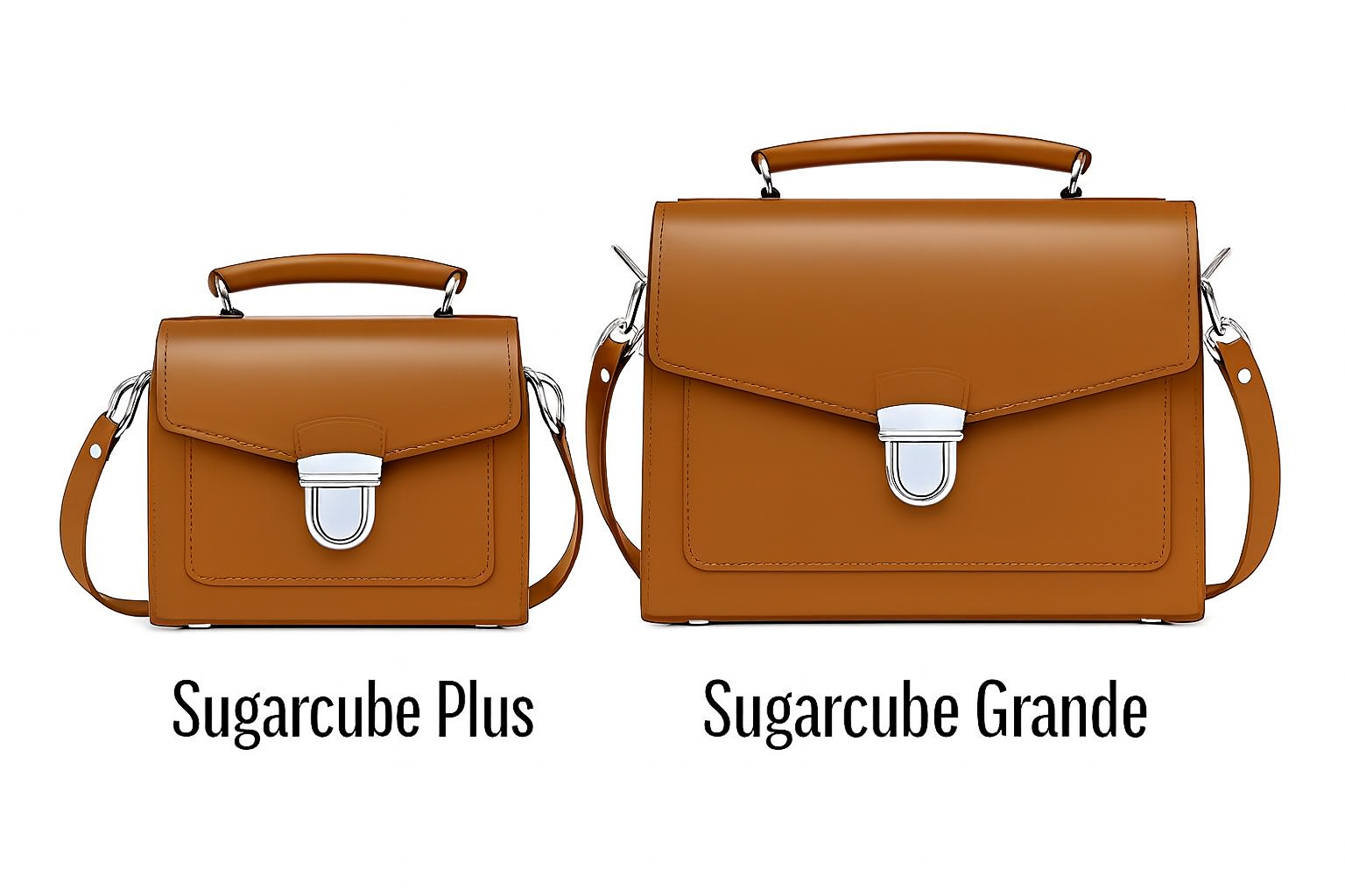 Zatchels Chestnut Sugarcube handbag size guide view