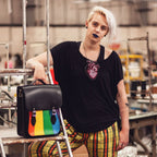 Zatchels Pride Rainbow leather city backpack model detail