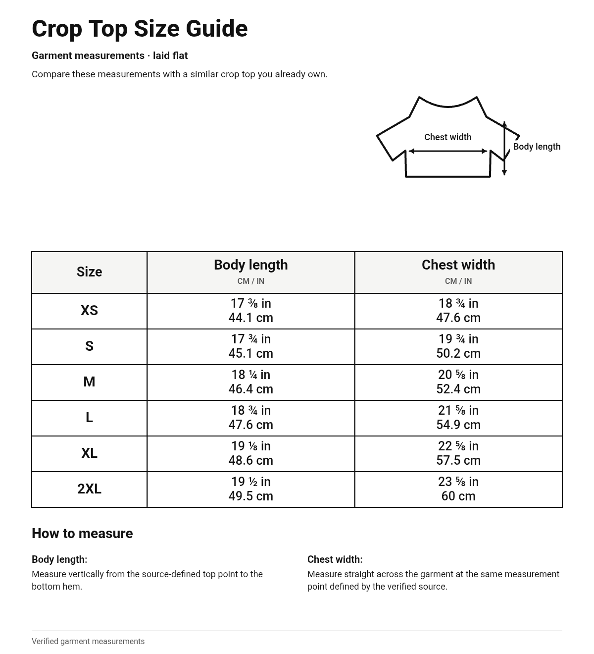 Size guide for Crop Top