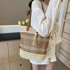 Summer Stripe Straw Shoulder Beach Bag With Tassel