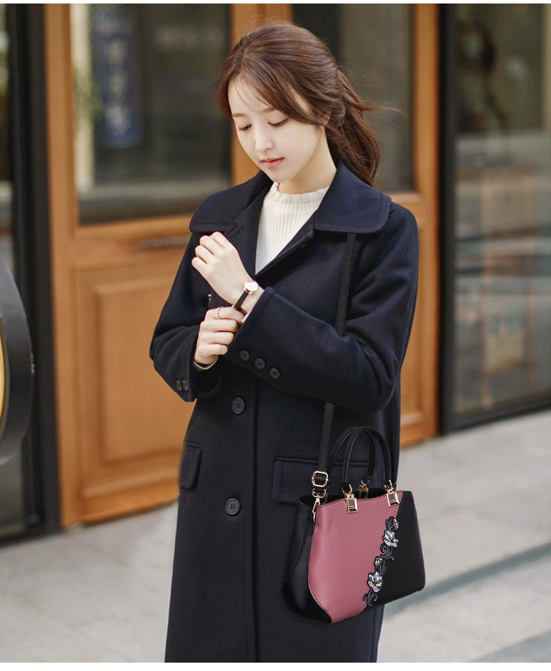 Womens Floral Pattern Spliced Colour Shoulder Bag