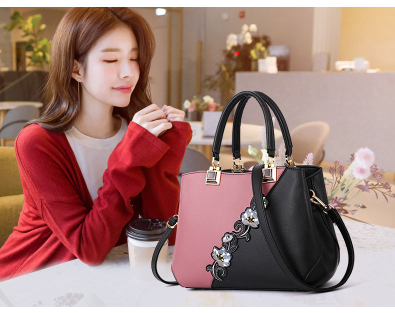 Womens Floral Pattern Spliced Colour Shoulder Bag