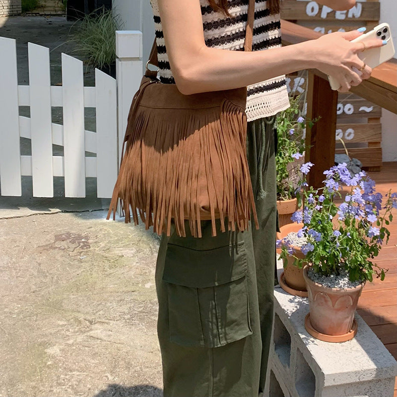 Dark Brown Tassel Retro Crossbody Shoulder Bag