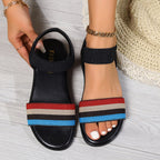 Color-block Elastic Sandals Summer Fish Mouth Flat Shoes Womens