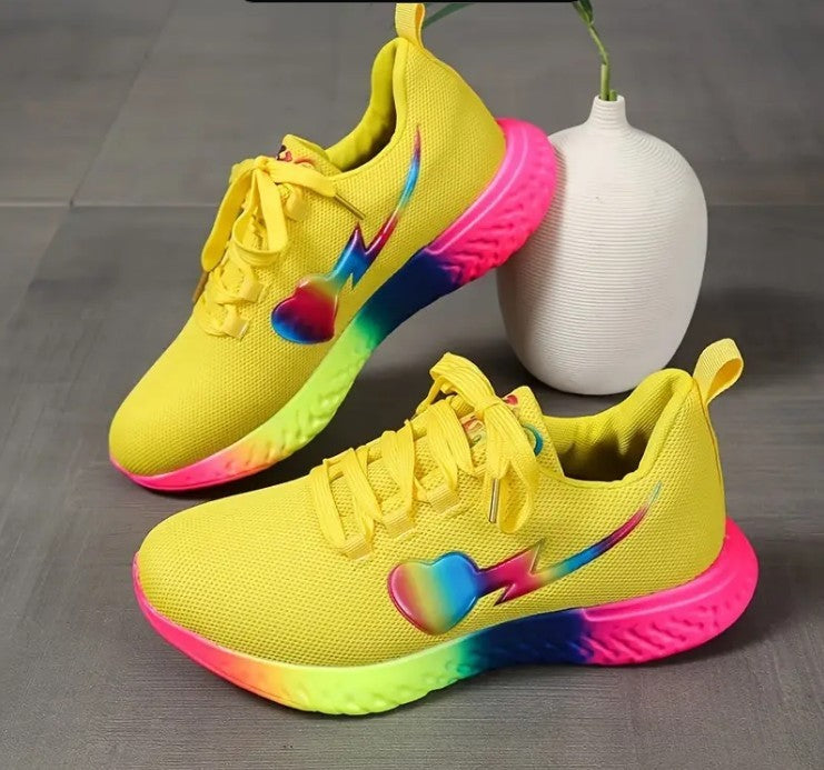 Womens Breathable Mesh Lightweight Platform Stiletto Heel Running Trainers