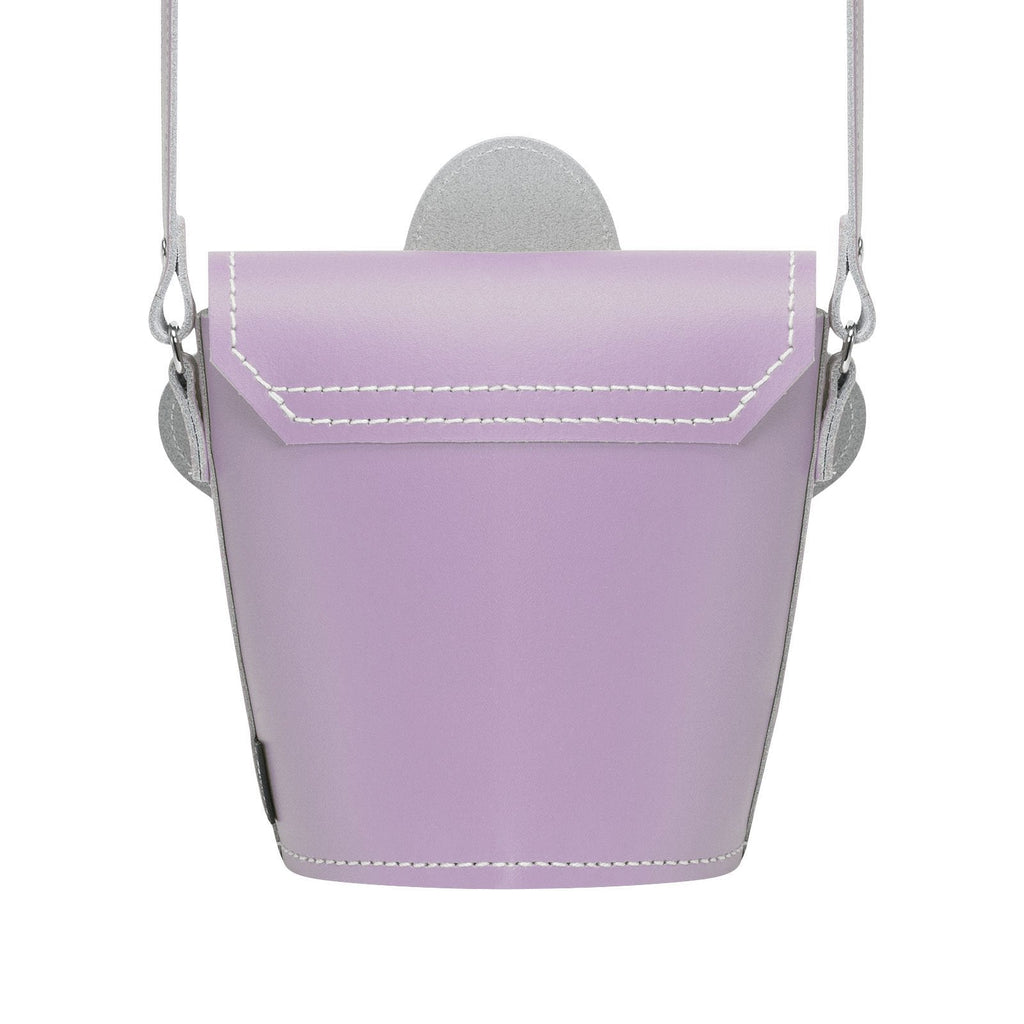 Zatchels Pastel Violet Daisy leather barrel bag back view