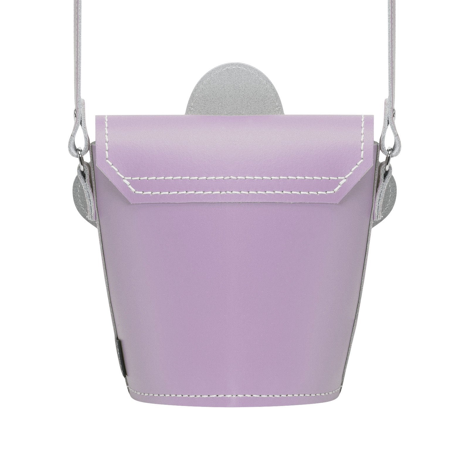 Zatchels Pastel Violet Daisy leather barrel bag back view