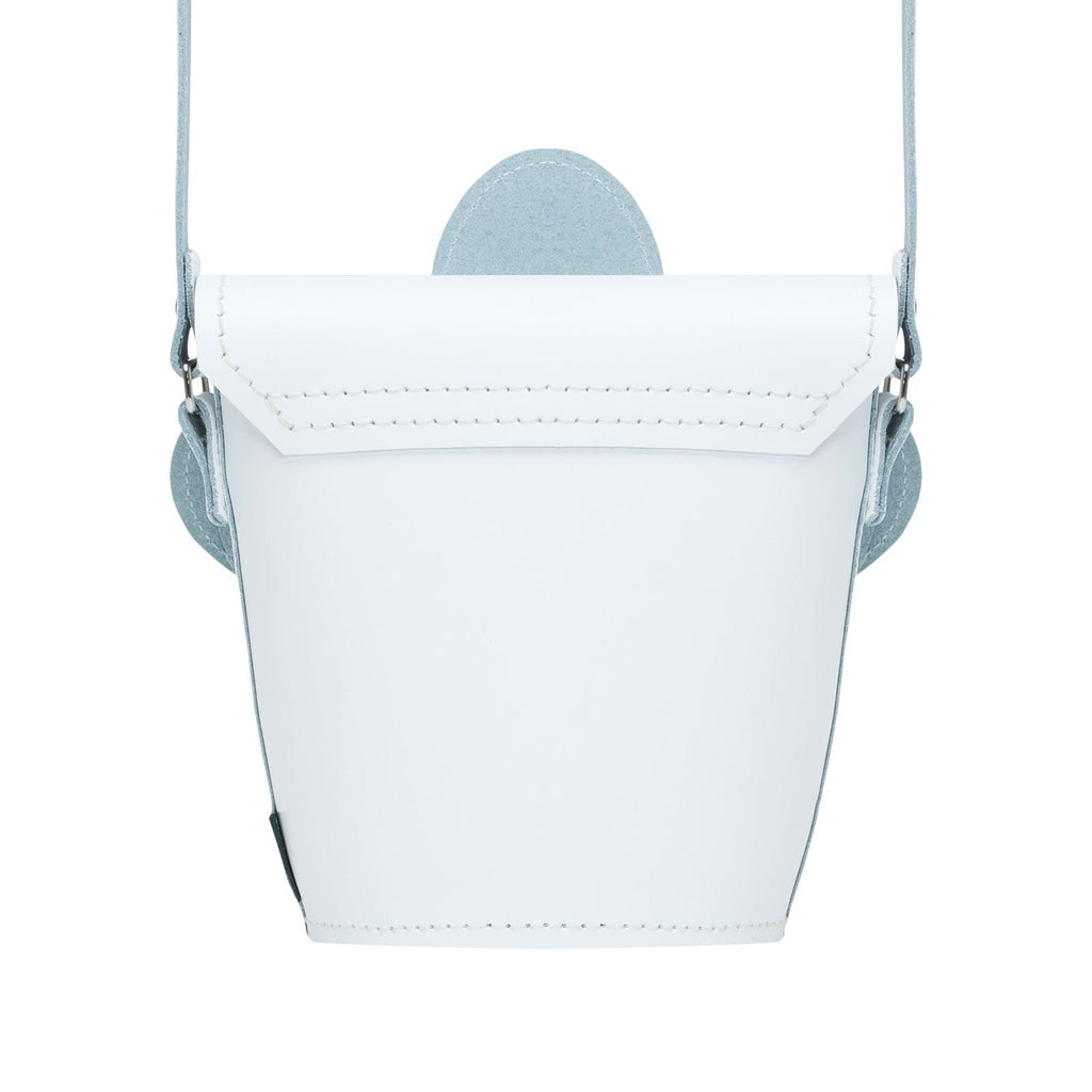 Zatchels White Violet Daisy leather barrel bag back view