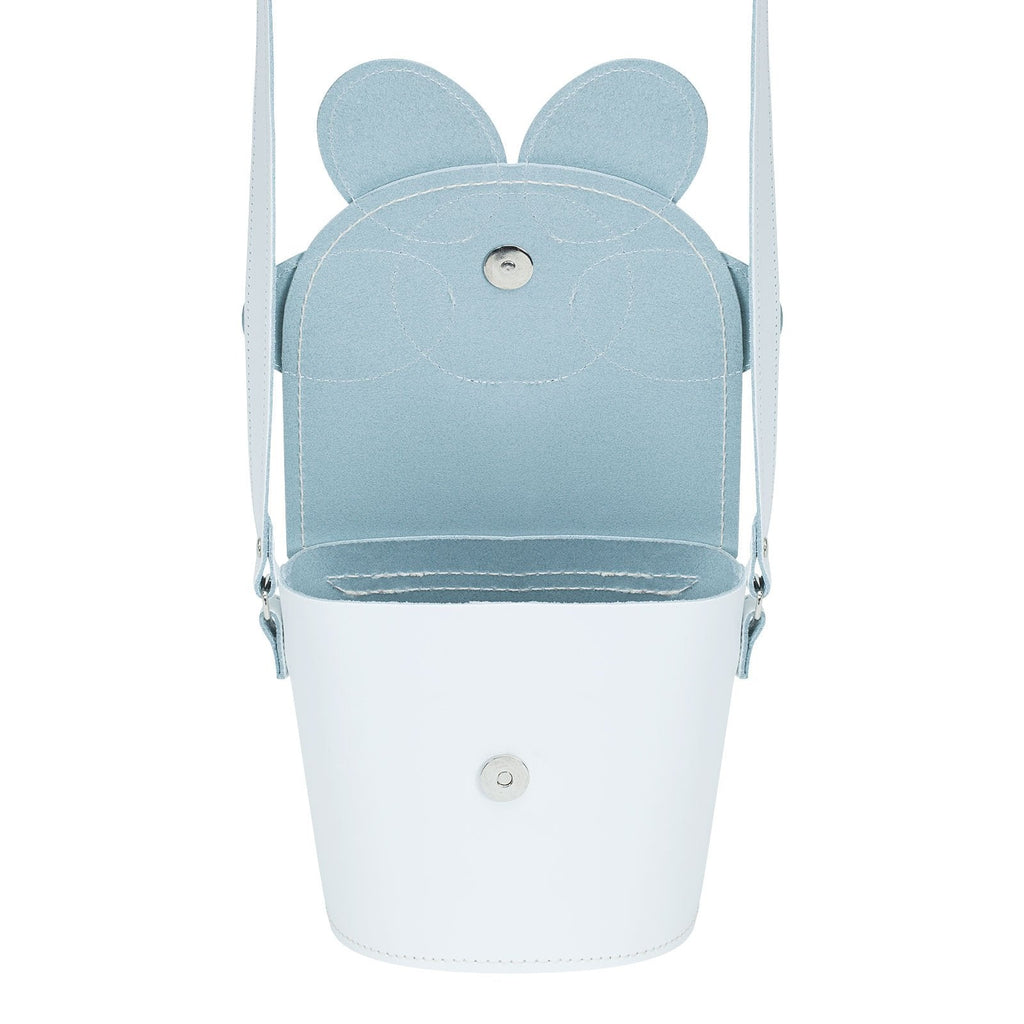 Zatchels White Violet Daisy leather barrel bag open view