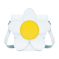 Zatchels White Daisy Handmade Leather Barrel Bag front view