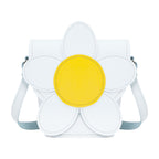 Zatchels White Daisy Handmade Leather Barrel Bag front view