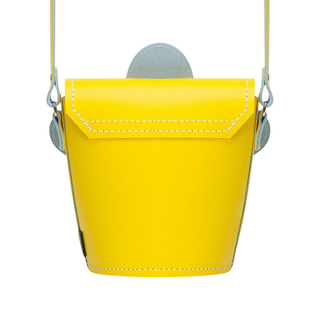 Zatchels Pastel Yellow Daisy leather barrel bag back view