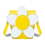 Zatchels Pastel Yellow Daisy Handmade Leather Barrel Bag front view