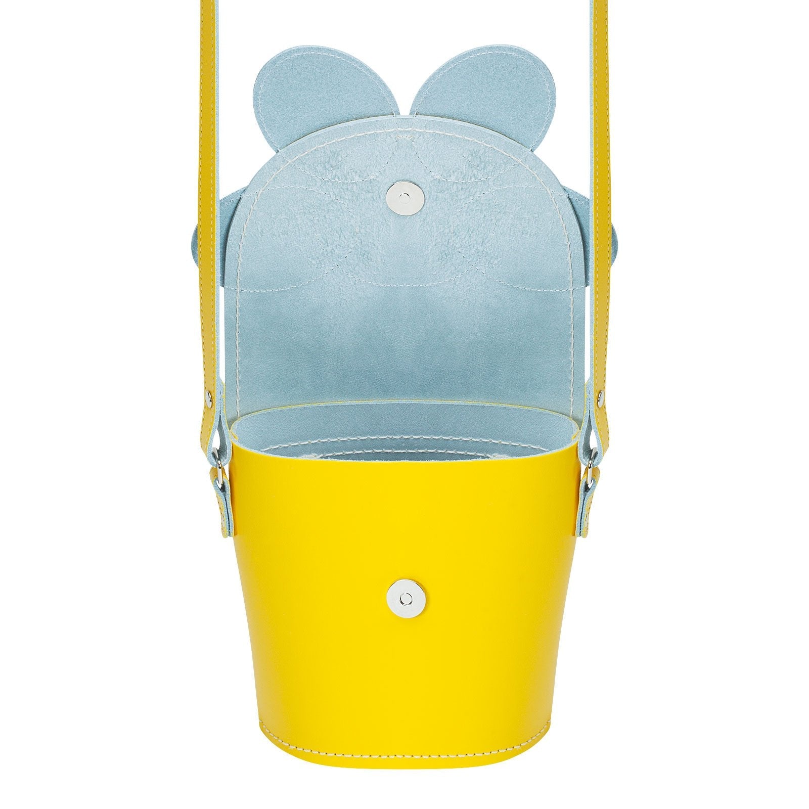 Zatchels Pastel Yellow Daisy leather barrel bag open view