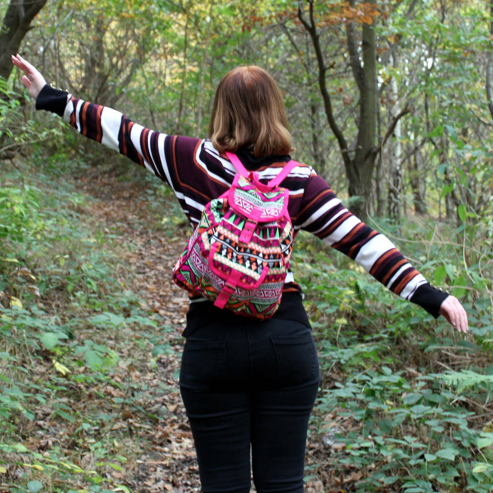 JNS-03 Pink Jacquard Nepal Style Backpack