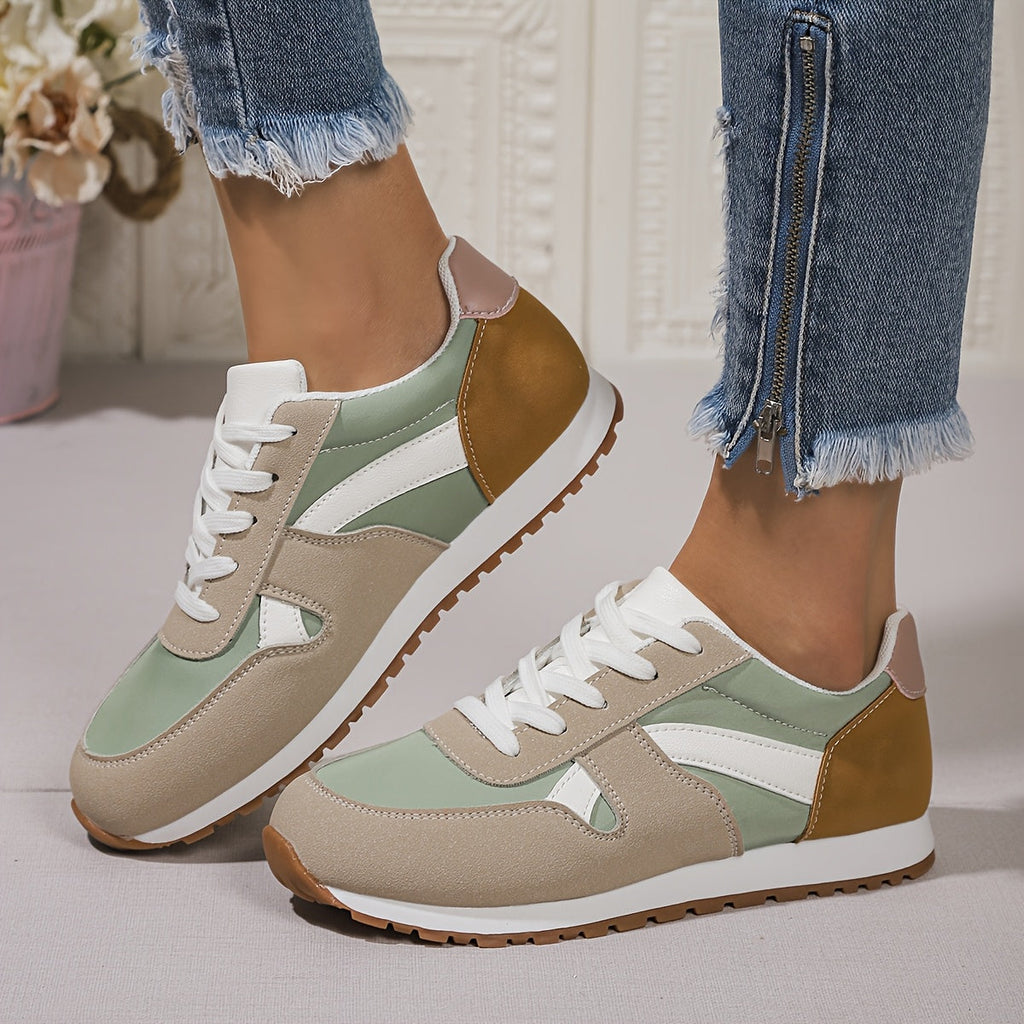Womens Lightweight Low Top Lace Up Khaki Green Trainers