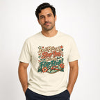 Dont Make Me Slap You With My Flip Flop t shirt in Ivory worn by a studio model in an upper-body hands in pockets pose on a clean white background