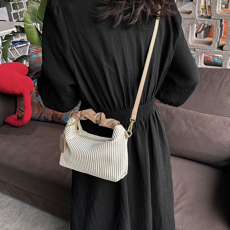 Womens PU Leather Pleated Cloud Crossbody Bag