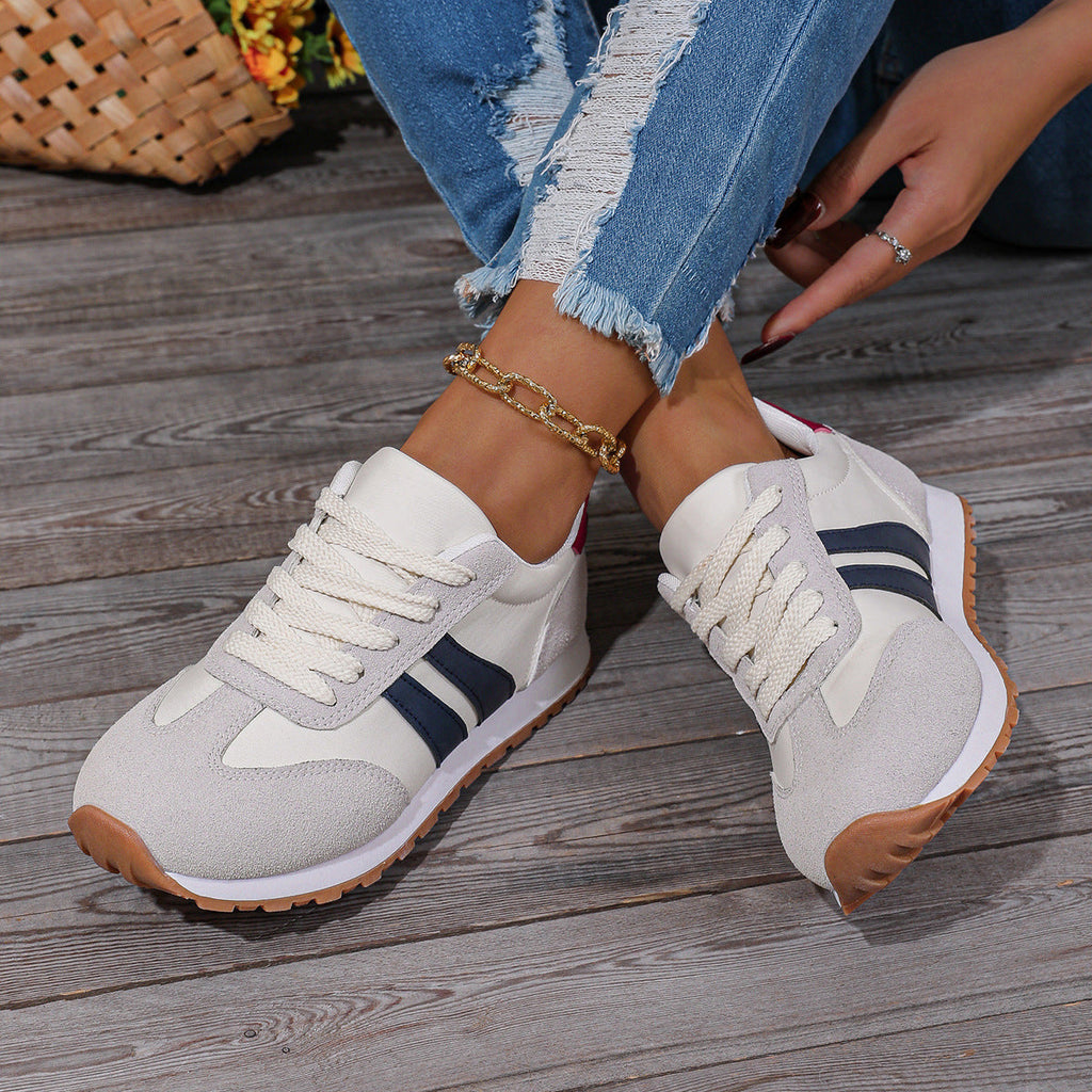 Womens Leather Lace Up Round Toe Running Trainers