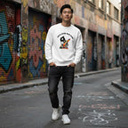 East Asian man wearing a white You'll Never Walk Alone autism awareness sweatshirt.