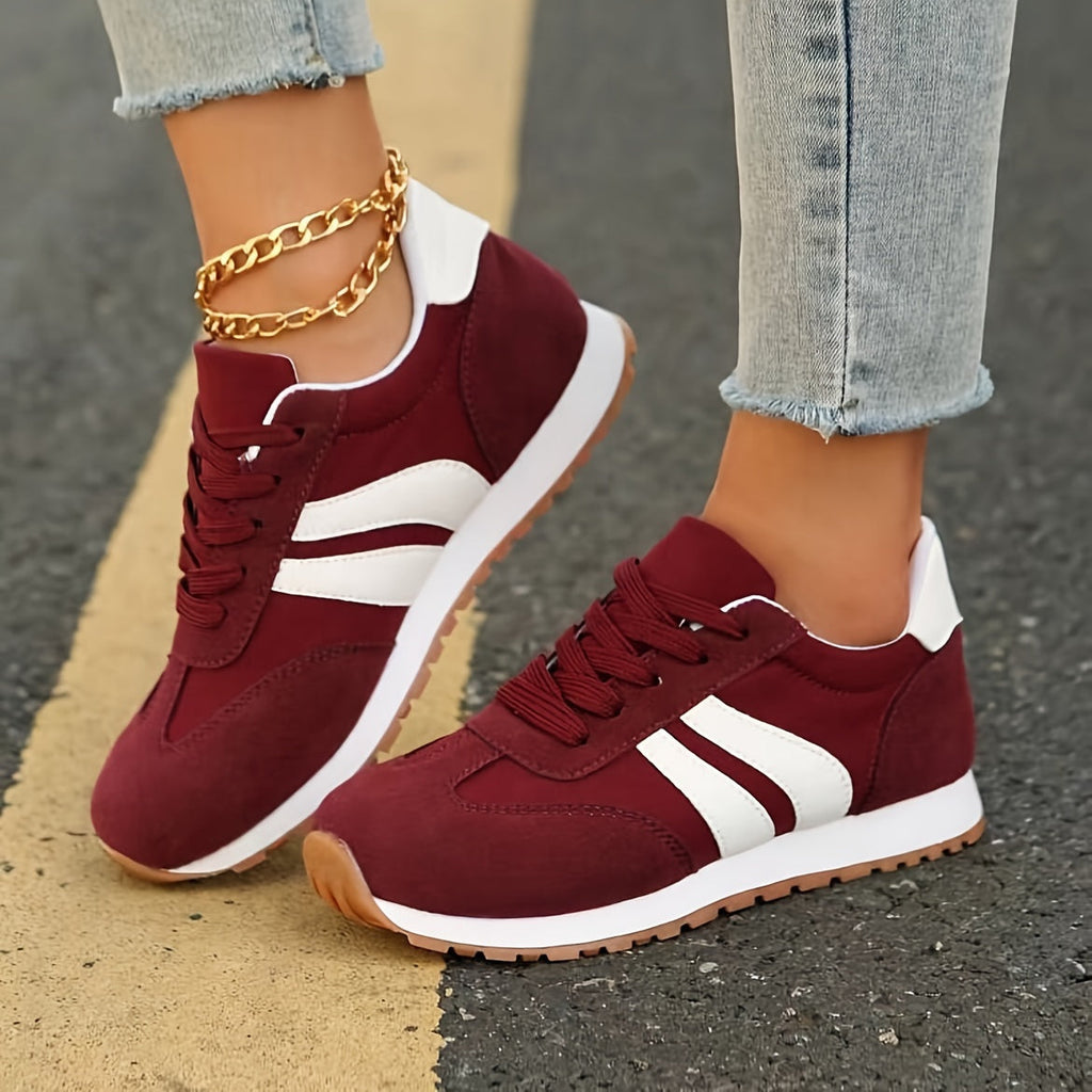 Womens Low Top Lace Up Burgundy Trainers