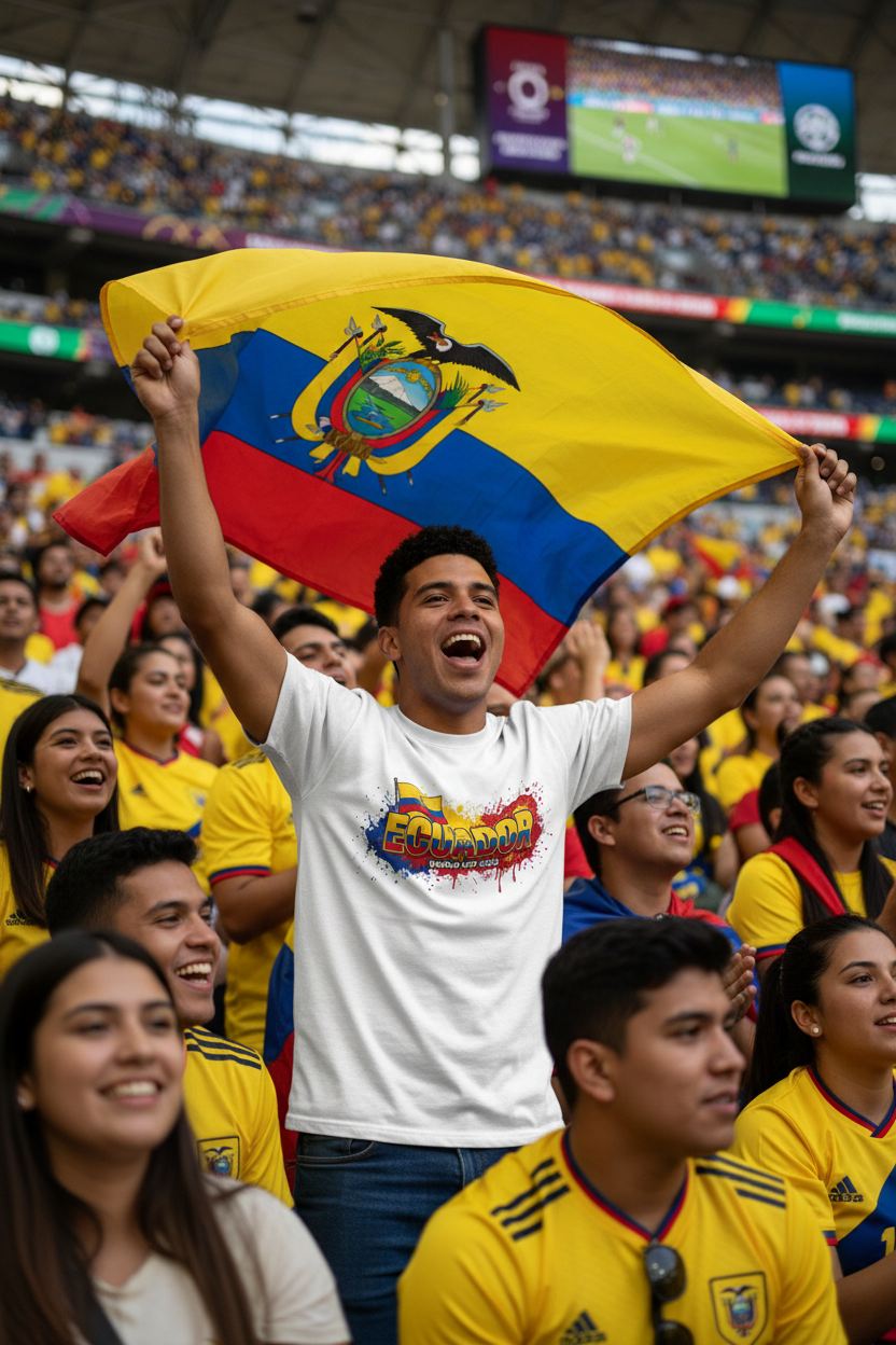 Ecuador World Cup 2026 T-Shirt - Bold Graffiti Flag Design by StayClothed.com
