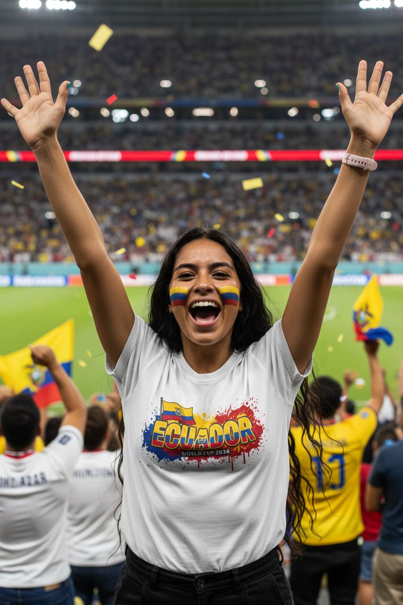Ecuador World Cup 2026 T-Shirt - Bold Graffiti Flag Design by StayClothed.com
