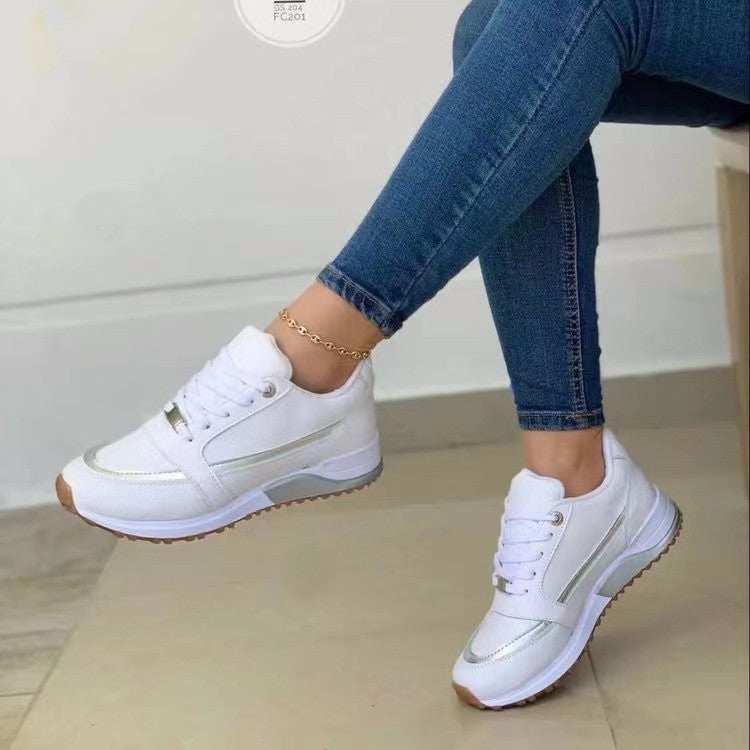 Womens Leather Breathable Lace Up Round Toe Walking Shoes