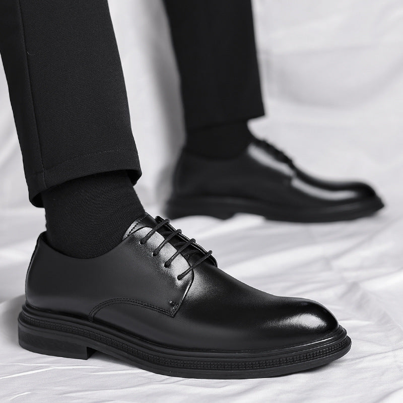 Leather Breathable Low Top Black Four Seasons Lace Up Shoes