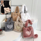 Womens Fluffy Plush Top Handle Shoulder Bag