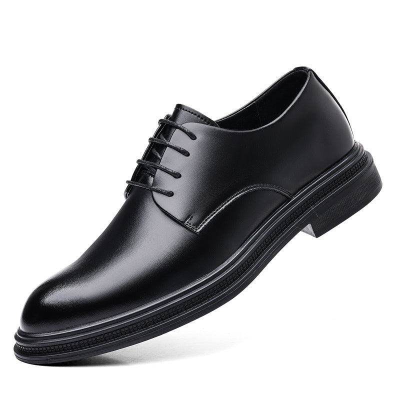 Leather Breathable Low Top Black Four Seasons Lace Up Shoes