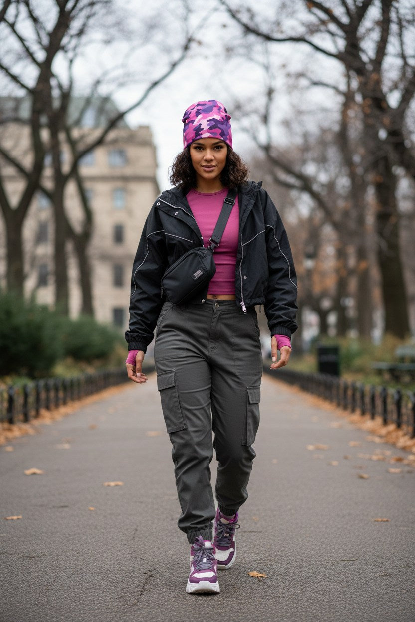 Pink Purple Camo Adventure Beanie - Double-Layered Outdoor Streetwear by StayClothed.com