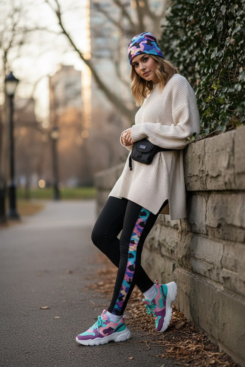 Cyan Pink Camo Adventure Beanie - Double-Layered Outdoor Streetwear by StayClothed.com
