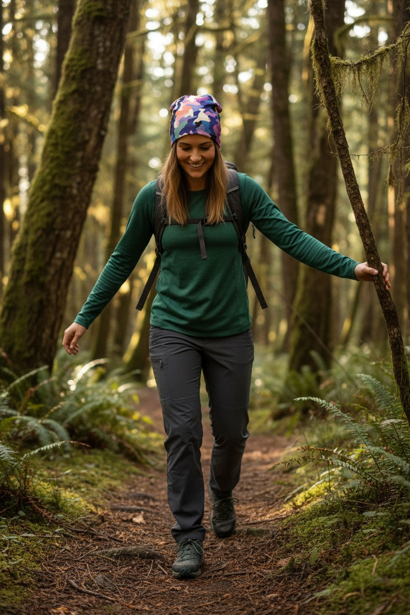 Purple Pink Camo Adventure Beanie - Double-Layered Outdoor Streetwear by StayClothed.com