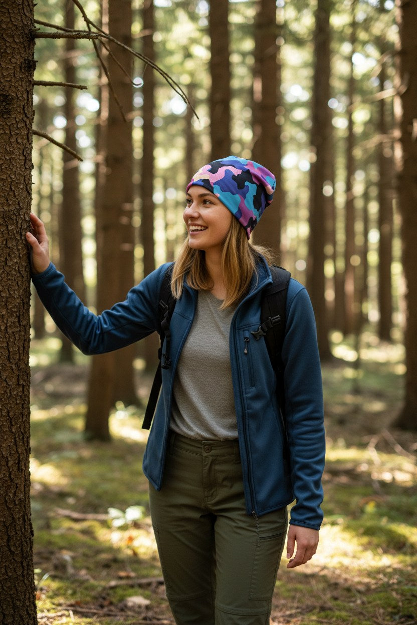 Cyan Pink Camo Adventure Beanie - Double-Layered Outdoor Streetwear by StayClothed.com