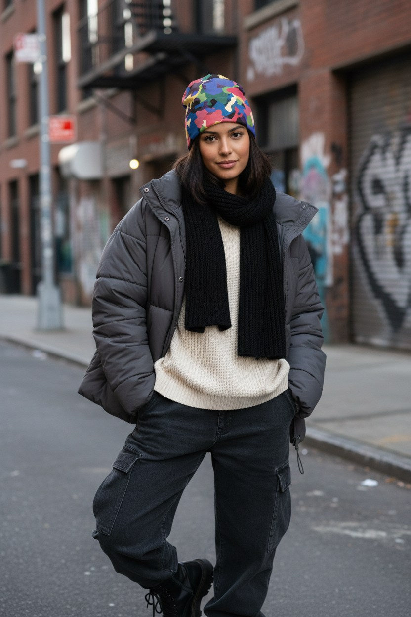 Rainbow Multi Camo Adventure Beanie - Double-Layered Outdoor Streetwear by StayClothed.com