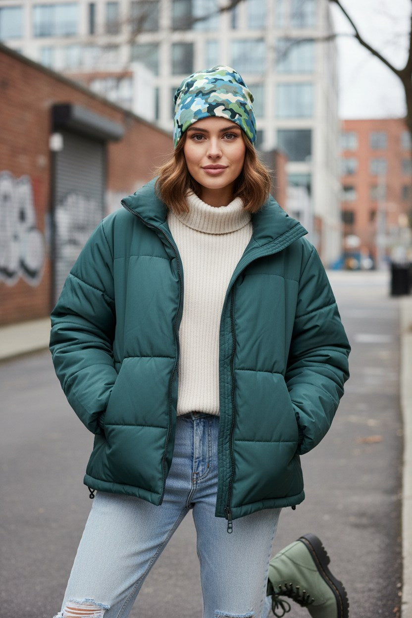 Ocean Green Camo Adventure Beanie - Double-Layered Outdoor Streetwear by StayClothed.com