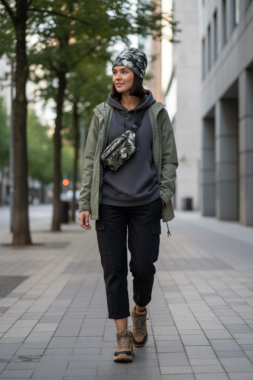 Urban Black Camo Adventure Beanie - Double-Layered Outdoor Streetwear by StayClothed.com