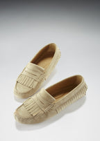 Hugs & Co Womens Fringed Driving Loafers Taupe Suede