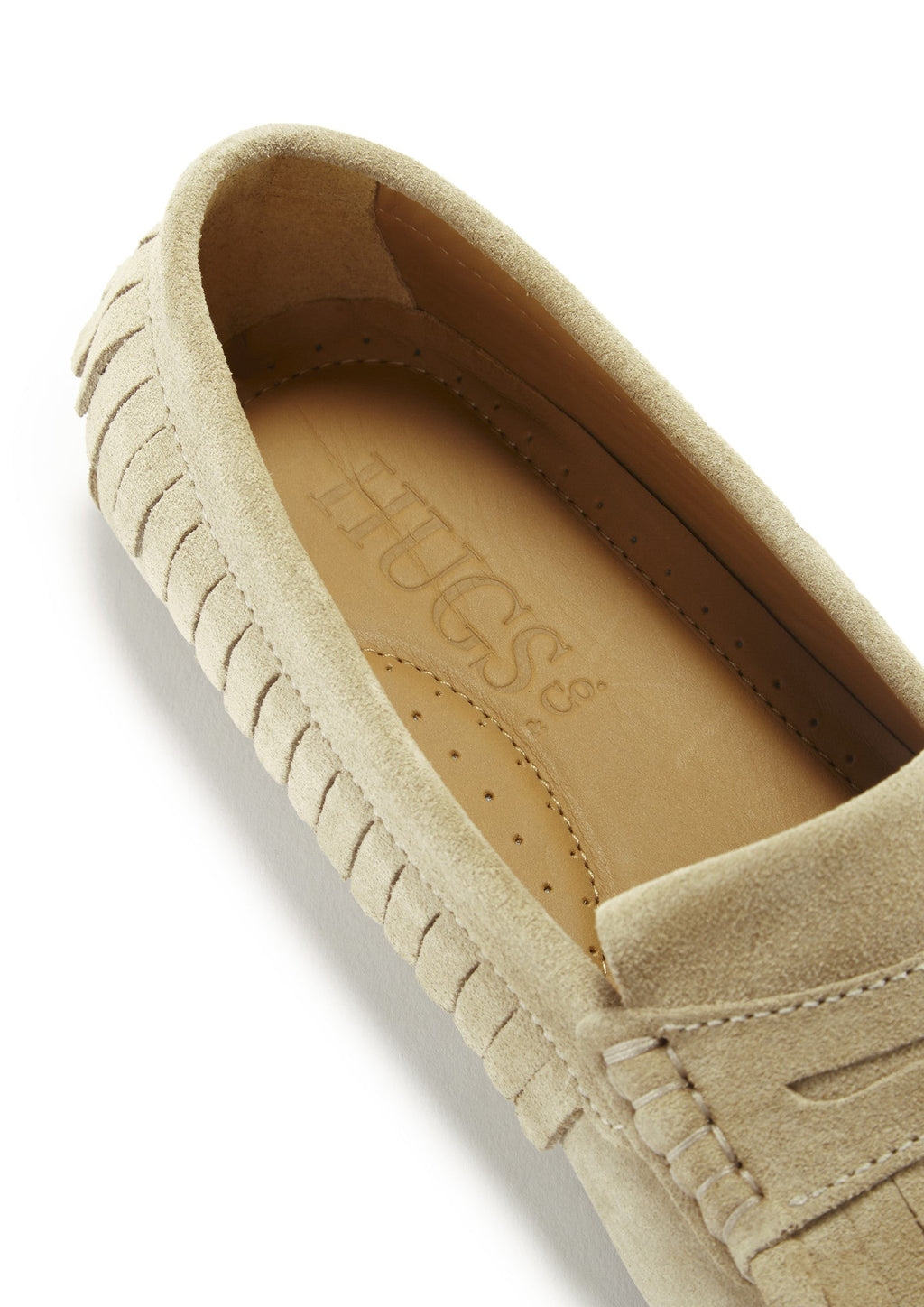 Hugs & Co Womens Fringed Driving Loafers Taupe Suede
