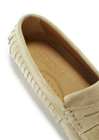 Hugs & Co Womens Fringed Driving Loafers Taupe Suede