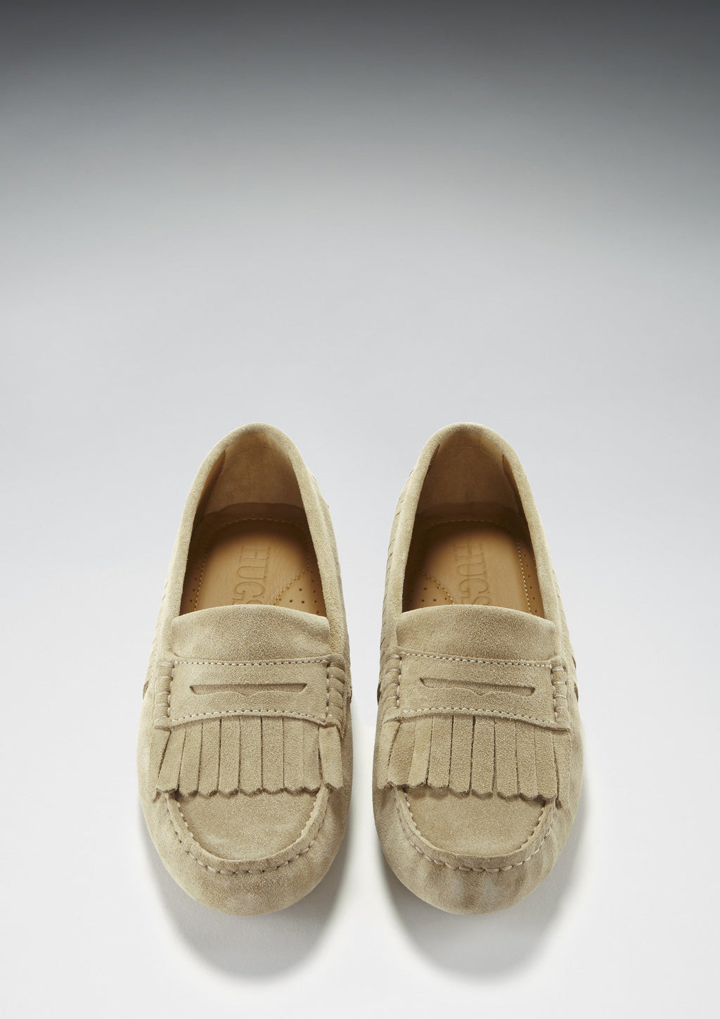 Hugs & Co Womens Fringed Driving Loafers Taupe Suede