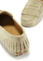 Hugs & Co Womens Fringed Driving Loafers Taupe Suede
