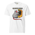 White T-shirt featuring the words “GAMING MOUSE” above a cartoon grey mouse playing a colourful retro arcade machine.