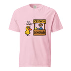 Front view of a Blossom T-shirt featuring a cartoon duck asking “Got any Grapes?” beside an ICE Fresh lemonade stand.