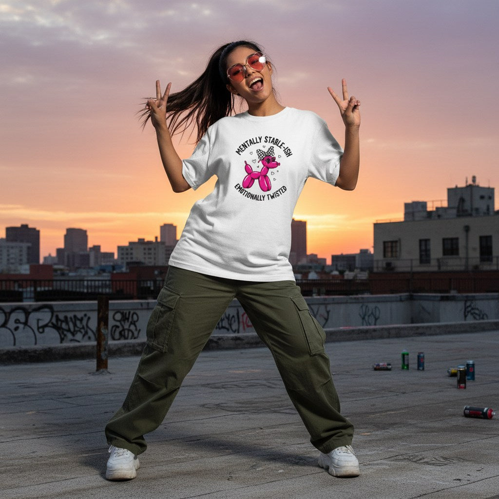 Hispanic woman in streetwear wearing a white t-shirt.