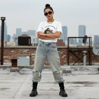 Hispanic woman in streetwear posing on an urban street
