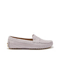 Hugs & Co Womens Penny Driving Loafers Lilac Croc Print Patent Leather